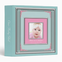 Teal Blue & Pink Photo Frame Baby Girl Photo Album Binder