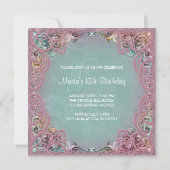 Teal Blue Pink Picture Quinceanera Invitation (Back)