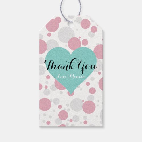Teal Blue  Pink Polka Dots Baby Reveal Gift Tags