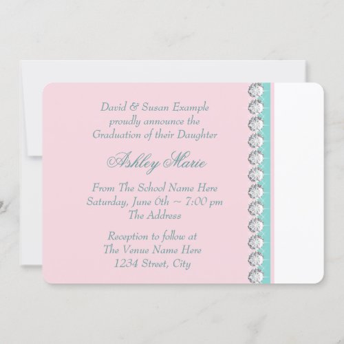 Teal Blue Pink Princess Graduation Announcements