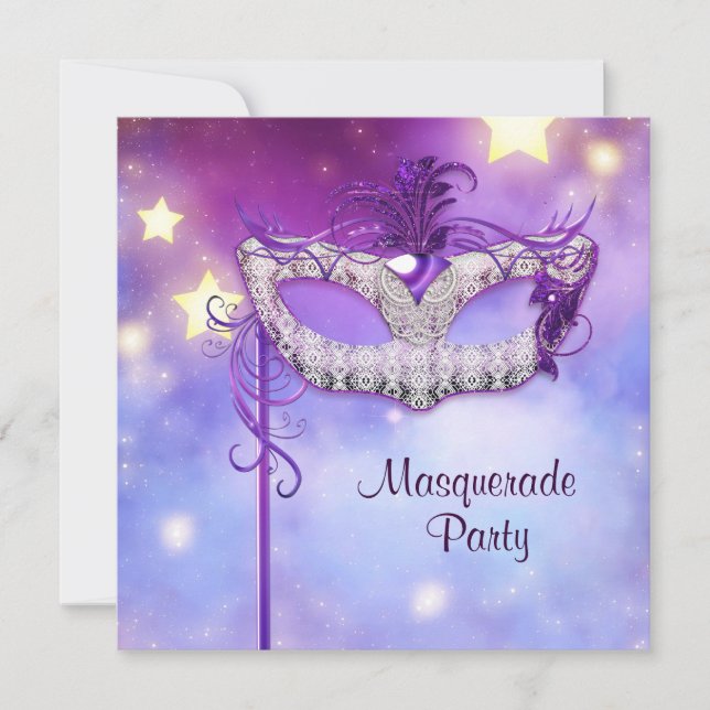 Teal Blue Pink Purple Masquerade Party Invitation (Front)