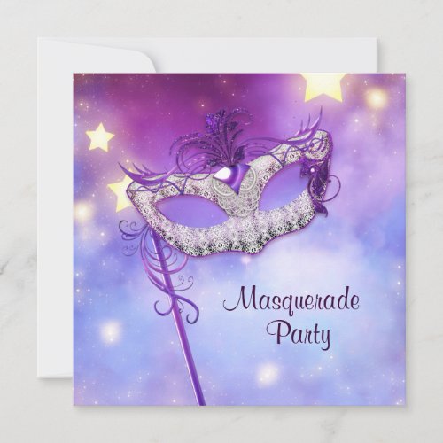 Teal Blue Pink Purple Masquerade Party Invitation