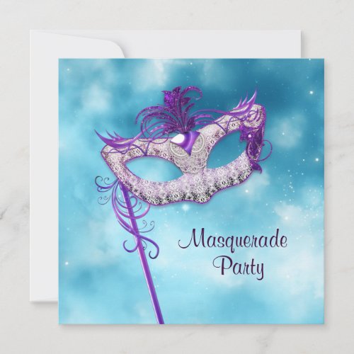 Teal Blue Pink Purple Masquerade Party Invitation