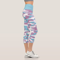 Teal Blue Pink Purple White Camouflage Pattern Capri Leggings Teal Blue Pink Purple White Camouflage Pattern Capri Leggings