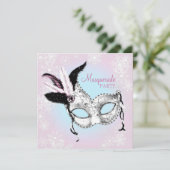 Teal Blue Pink Snowflake Masquerade Party Invitation (Standing Front)
