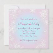 Teal Blue Pink Snowflake Masquerade Party Invitation (Back)