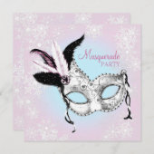 Teal Blue Pink Snowflake Masquerade Party Invitation (Front/Back)