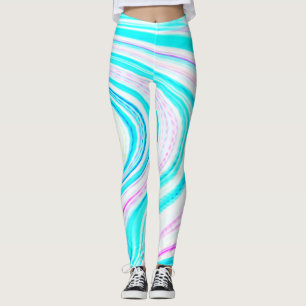Teal Blue Pink Waves Abstract Modern Art Cute Leggings