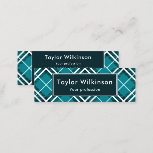 Teal Blue Plaid Mini Business Card