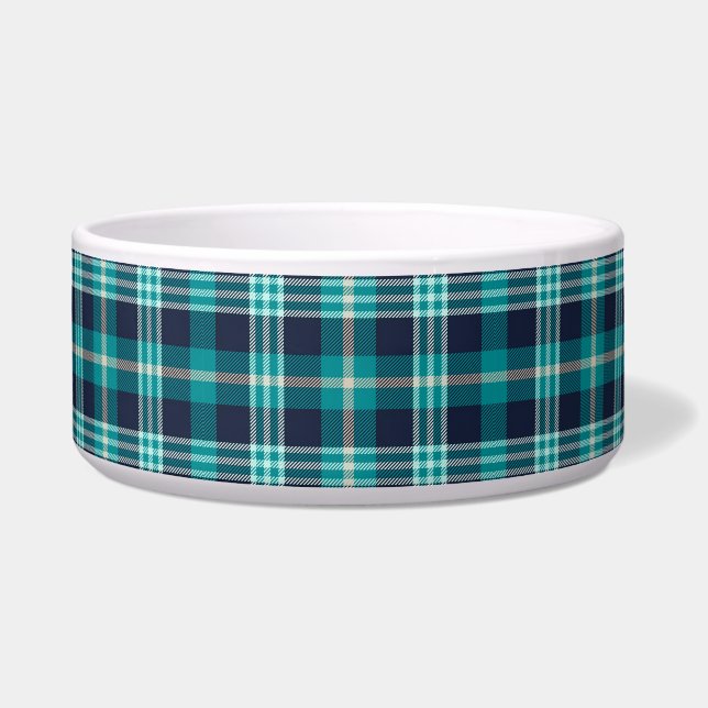 Teal Blue Plaid Pattern Bowl (Front)