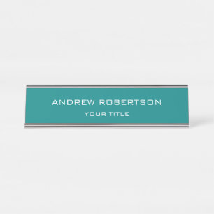Teal Blue Plain Elegant Minimalist Simple Desk Name Plate