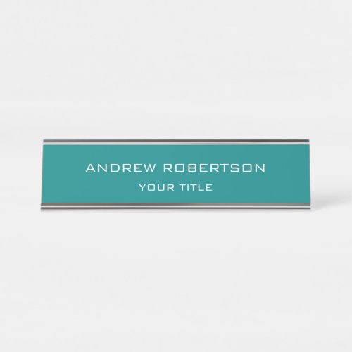 Teal Blue Plain Elegant Minimalist Simple Desk Name Plate