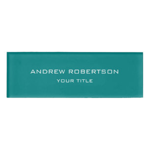 Teal Blue Plain Elegant Minimalist Simple Name Tag