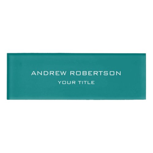 Teal Blue Plain Elegant Minimalist Simple Name Tag