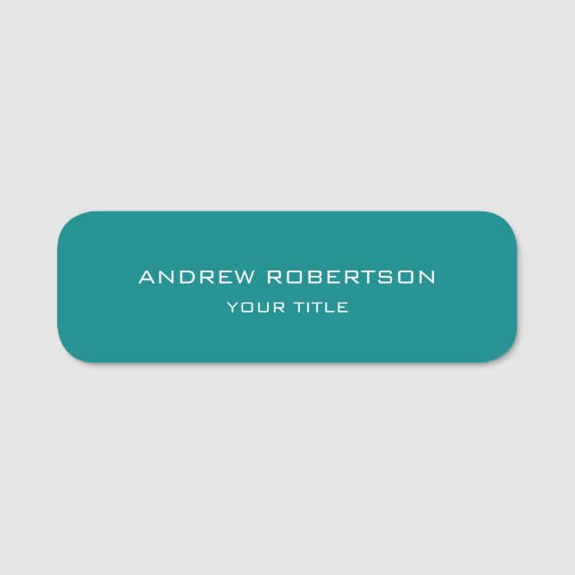 Teal Blue Plain Elegant Minimalist Simple Name Tag (Front)