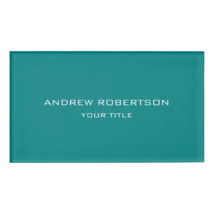 Teal Blue Plain Elegant Minimalist Simple Name Tag
