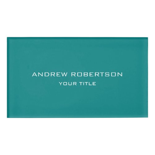 Teal Blue Plain Elegant Minimalist Simple Name Tag