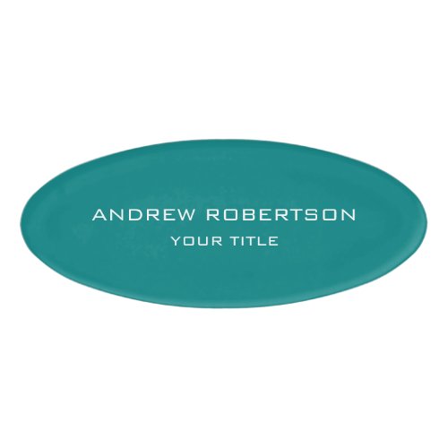 Teal Blue Plain Elegant Minimalist Simple Name Tag