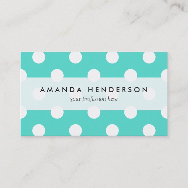 Teal Blue Polka Dot Pattern Business Card (Front)