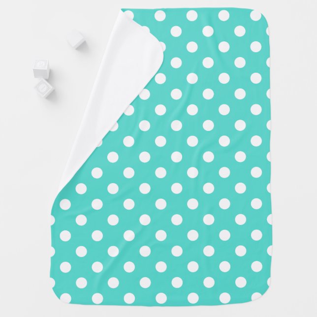 Teal Blue Polka Dot Pattern Swaddle Blanket (In Situ)