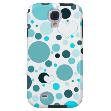 Teal Blue Polka Dots White Hearts Galaxy S4 Case