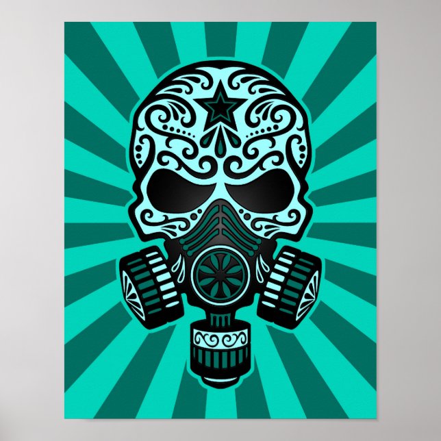 Teal Blue Post Apocalyptic Sugar Skull Poster (Front)