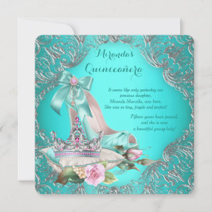 Teal Blue Princess Tiara Quinceanera Invitation