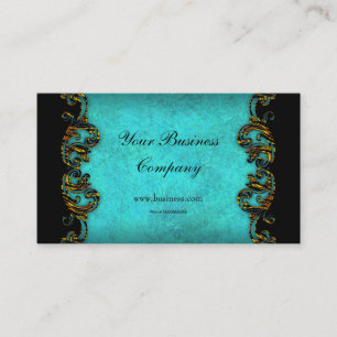 Teal Blue Profile Exotic Gold Black Elegant Classy Business Card