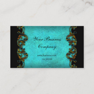 Teal Blue Profile Exotic Gold Black Elegant Classy Business Card