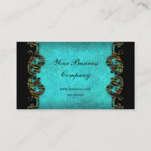 Teal Blue Profile Exotic Gold Black Elegant Classy Business Card Template