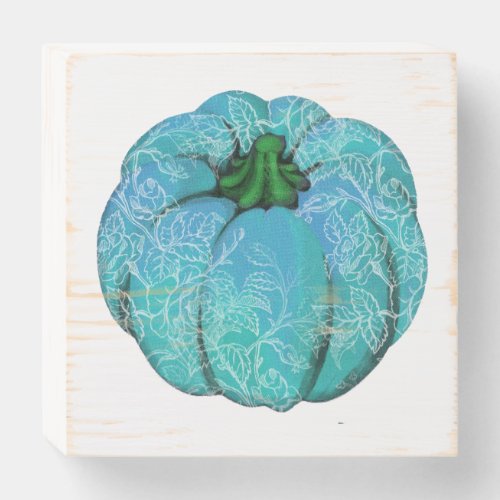 Teal Blue Pumpkin with Roses Wood Art Sign