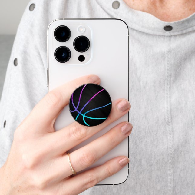 Teal blue purple Baseball design on black PopSocket (Hand)