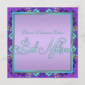 Teal Blue Purple Bat Mitzvah Invitations