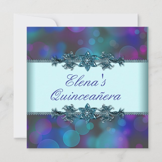 Teal Blue Purple Bubbles Quinceanera Invitation (Front)