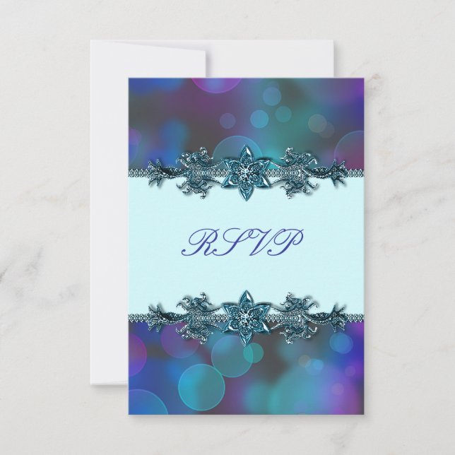 Teal Blue Purple Bubbles Quinceanera RSVP (Front)