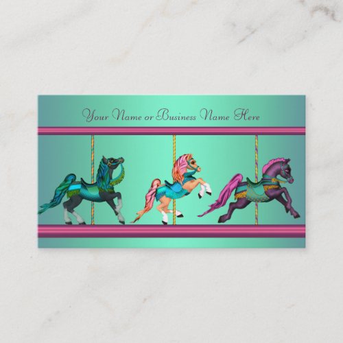 Teal Blue Purple Carousel Painted Horses Business Card
