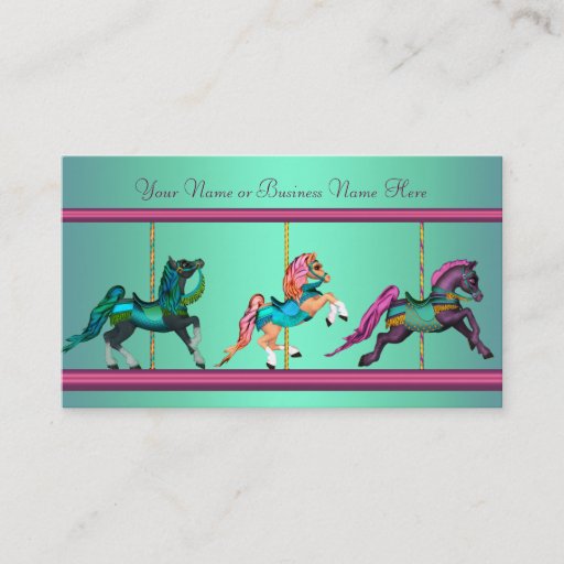 Customizable Teal Blue Purple Carousel Painted Horses Business Card