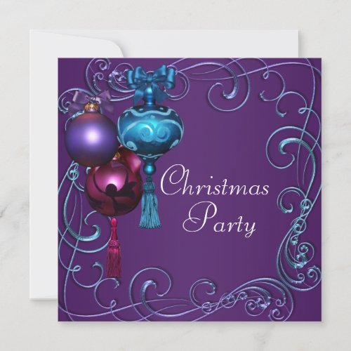 Teal Blue Purple Christmas Party Invitations