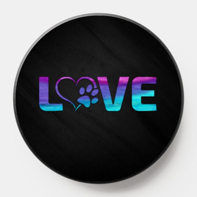 Teal blue purple dog paw print heart love dogs  PopSocket (Popsocket)