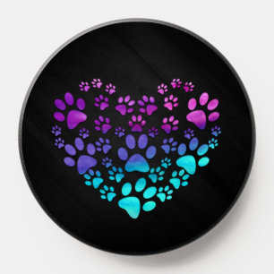 teal blue purple flying paws dog paw print heart PopSocket