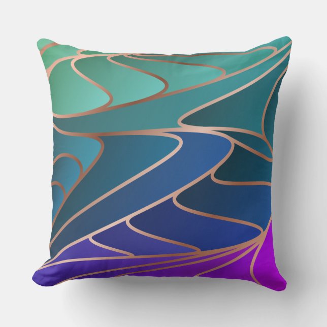 Teal, Blue, Purple Petals New Art Nouveau Throw Pillow (Front)