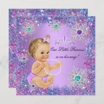 Teal Blue Purple Pink Princess Baby Shower Blonde Invitation
