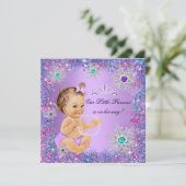 Teal Blue Purple Pink Princess Baby Shower Brown Invitation (Standing Front)