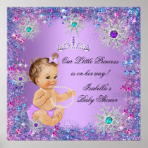 Teal Blue Purple Pink Princess Baby Shower Brown Poster