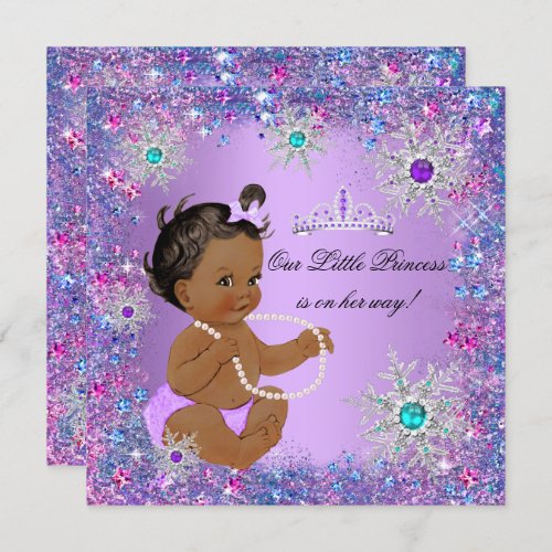 Teal Blue Purple Pink Princess Baby Shower Ethnic Invitation