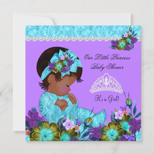 Teal Blue Purple Princess Baby Shower Girl A1 Invitation