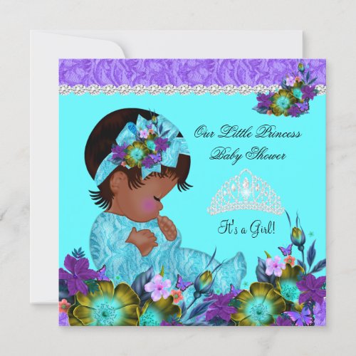 Teal Blue Purple Princess Baby Shower Girl B1 Invitation