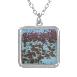 Teal Blue & Purple Rusted background Silver Plated Necklace