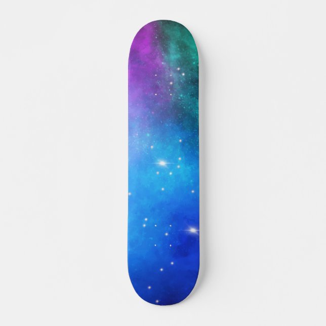 Teal Blue Purple Star Nebula Space Galaxy Skateboard (Front)