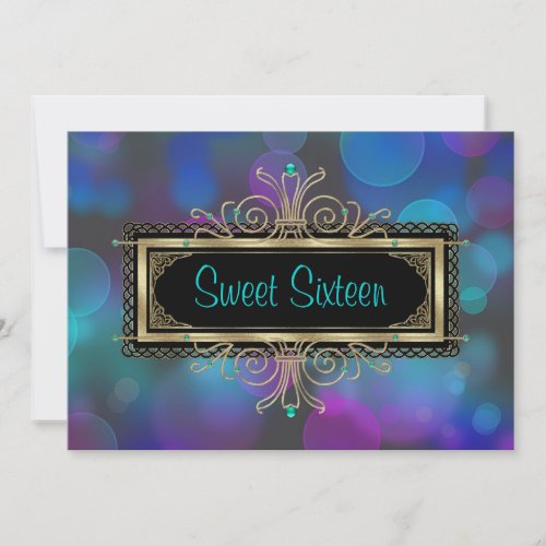 Teal Blue Purple Sweet Sixteen Birthday Party Custom Announcement